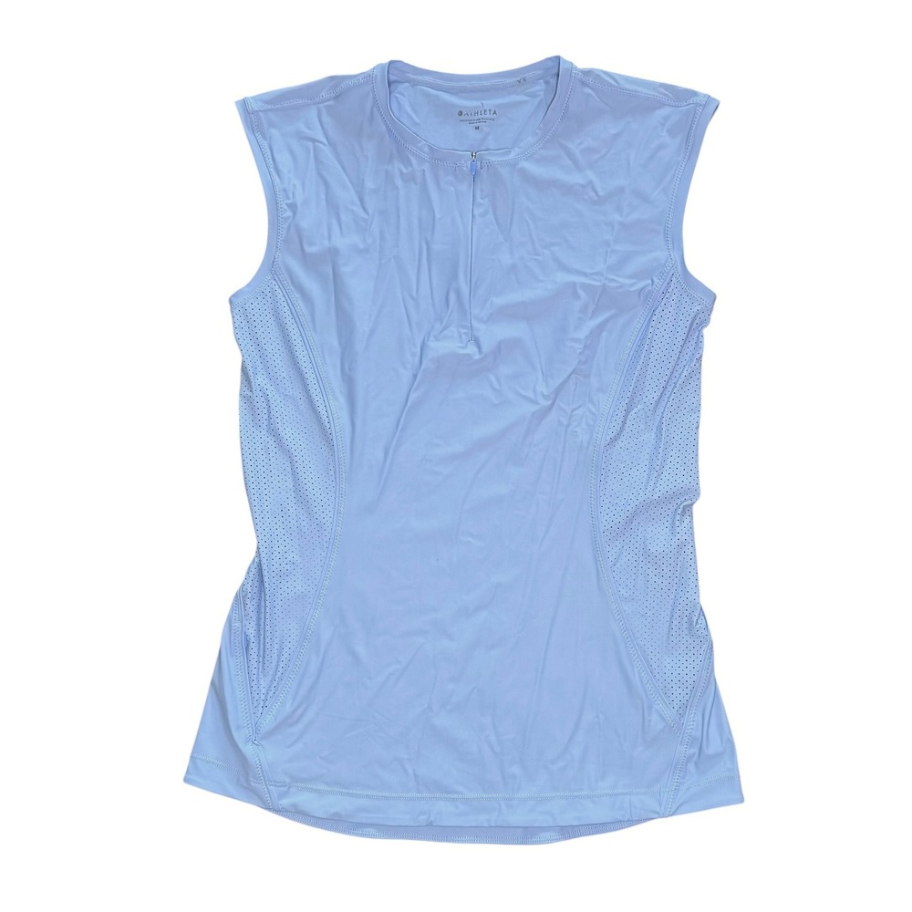 Athleta Womens Blue Periwinkle Sleeveless Cycling Golf Quarter Zip Top Size M
